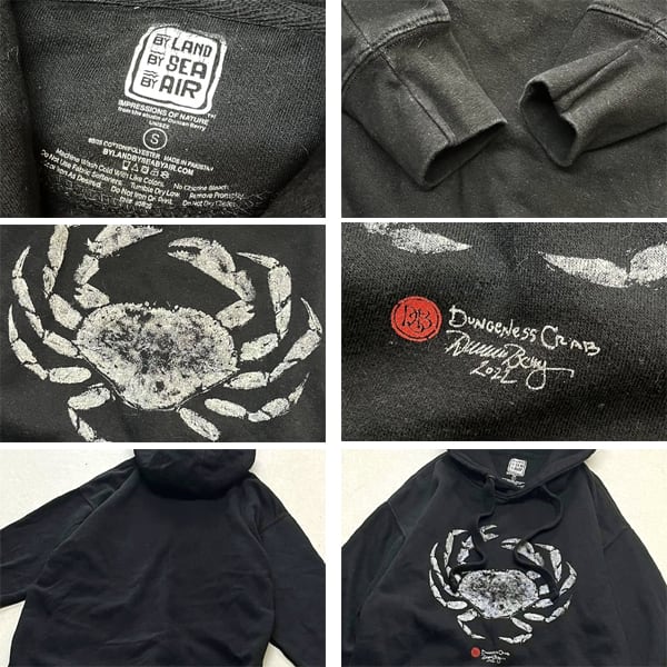 1点物◇CRAB蟹カニ黒プリントスウェットパーカー古着メンズSM