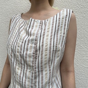 60's brown white stripe cotton sleeveless tops