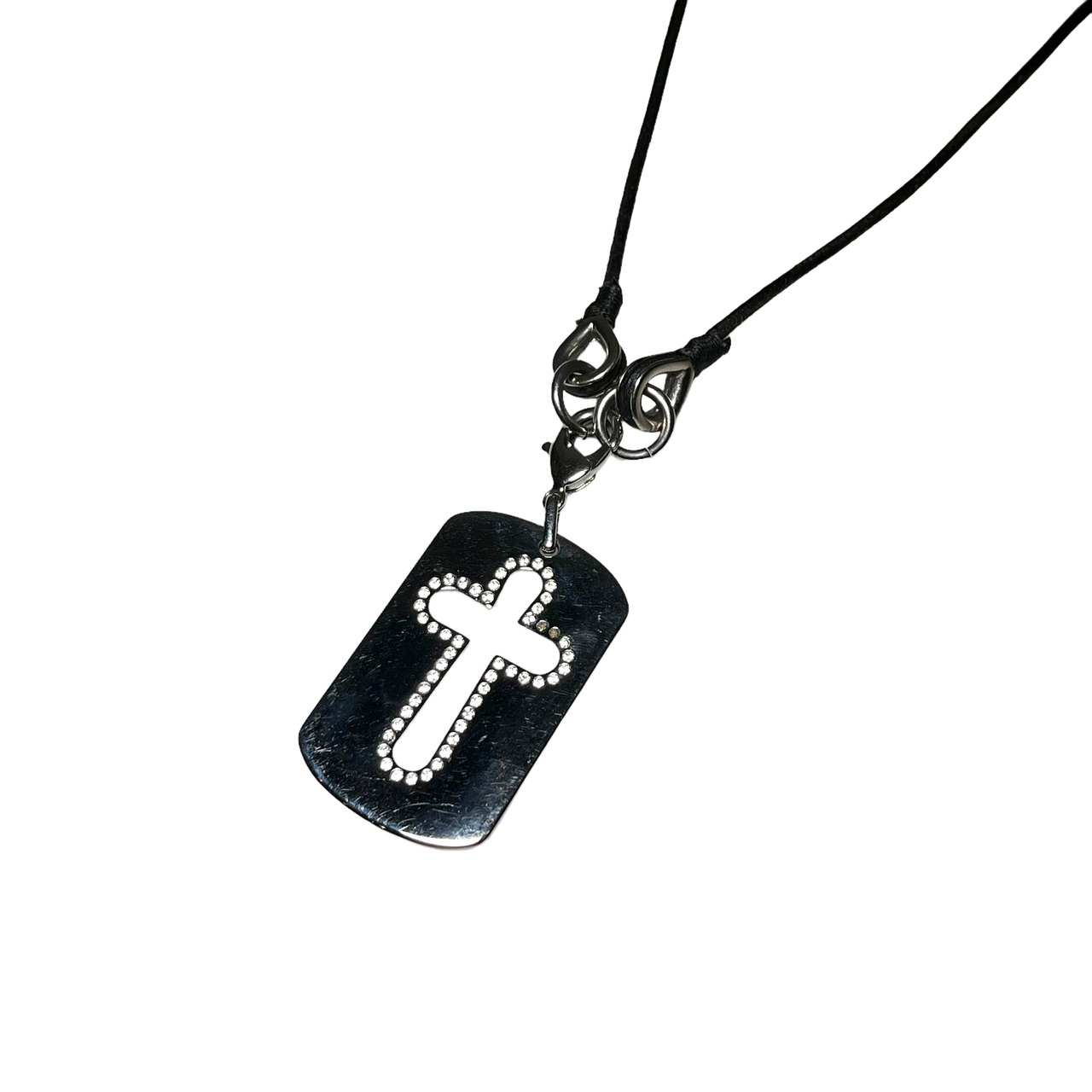 DOLCE&GABBANA silver color metal open work cross pendant necklace set with rhinestone