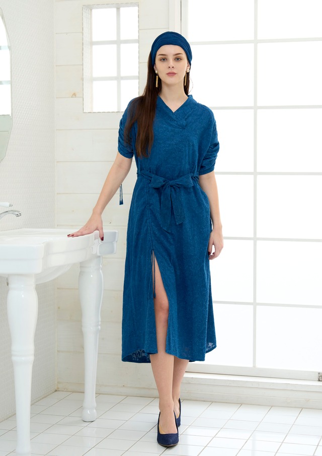 Blue Moment | 武州正藍染コラボ・ワンピースドレス（コードギャザー）| お問い合わせ商品