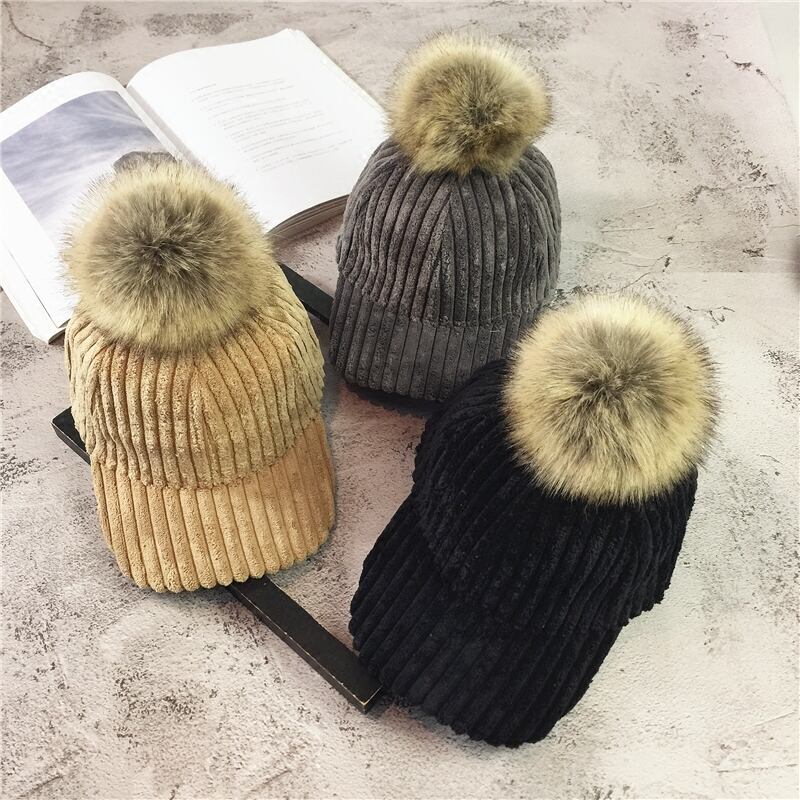 帽子女性秋冬バージョンのワイルドヘアボール野球帽ファッション学生冬肥厚かわいいストリートキャップ潮 ブラック・アイド・ピーズ79702092889