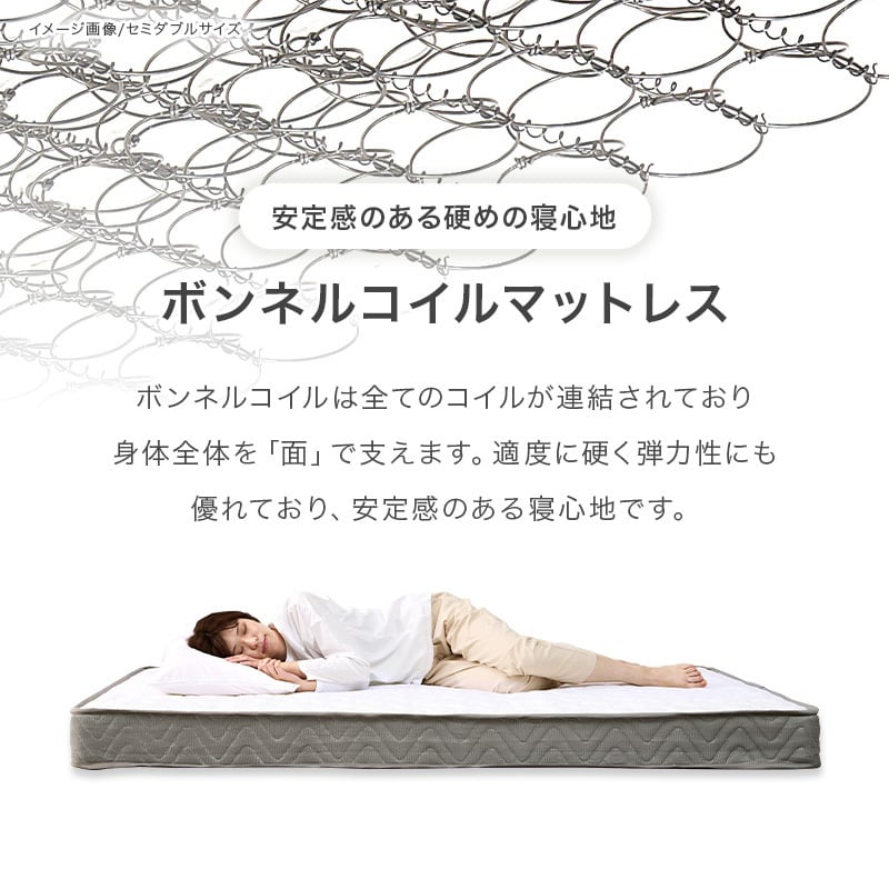 【組立式】耐荷重200kg シングルベッド すのこフレーム ボンネルコイルマットレスセット 3色展開 一人暮らし ワンルーム 幅99.5cm