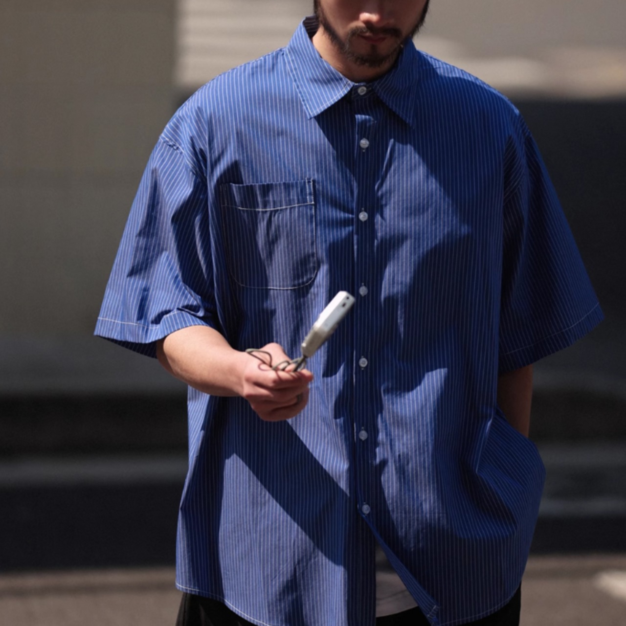 カジュアルストライプルーズ半袖シャツ　0699