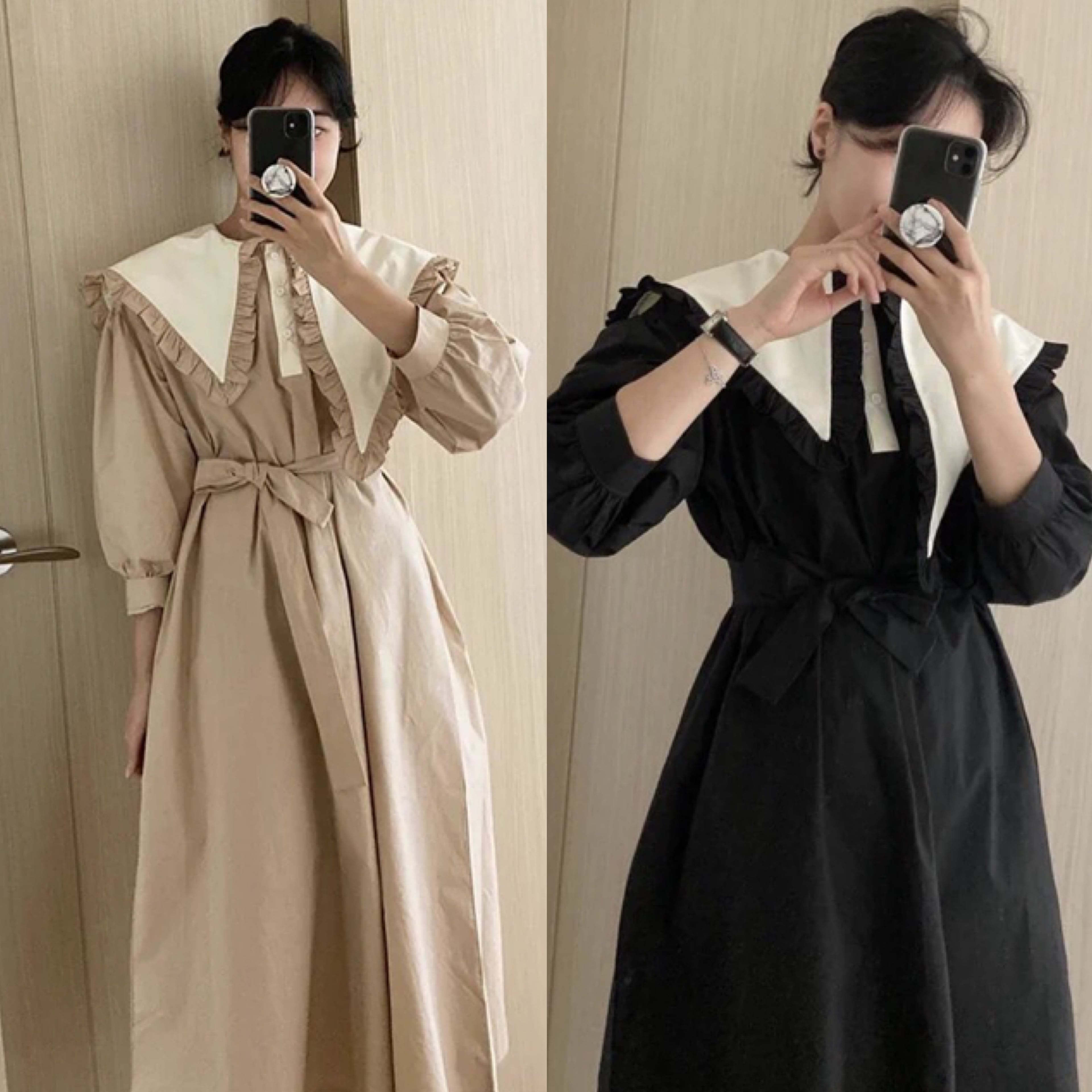 MUTA 黒/ベージュ 長袖ワンピース WOMEN – OTHER – muta Online Store