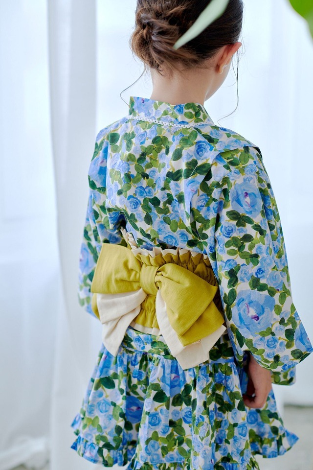 YUKATA mini dress〈Blue〉帯イエローベースver.