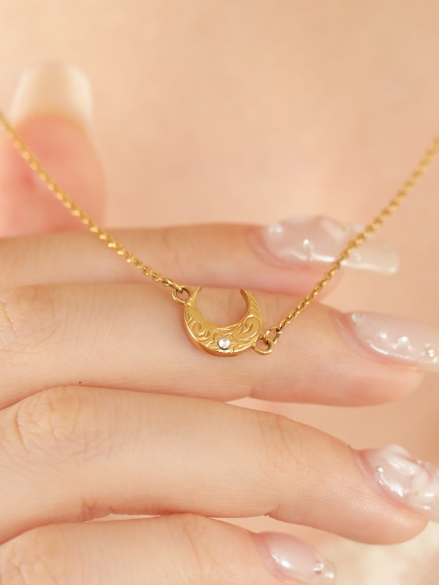 316L hawaiian zirconia moon necklace  #n34