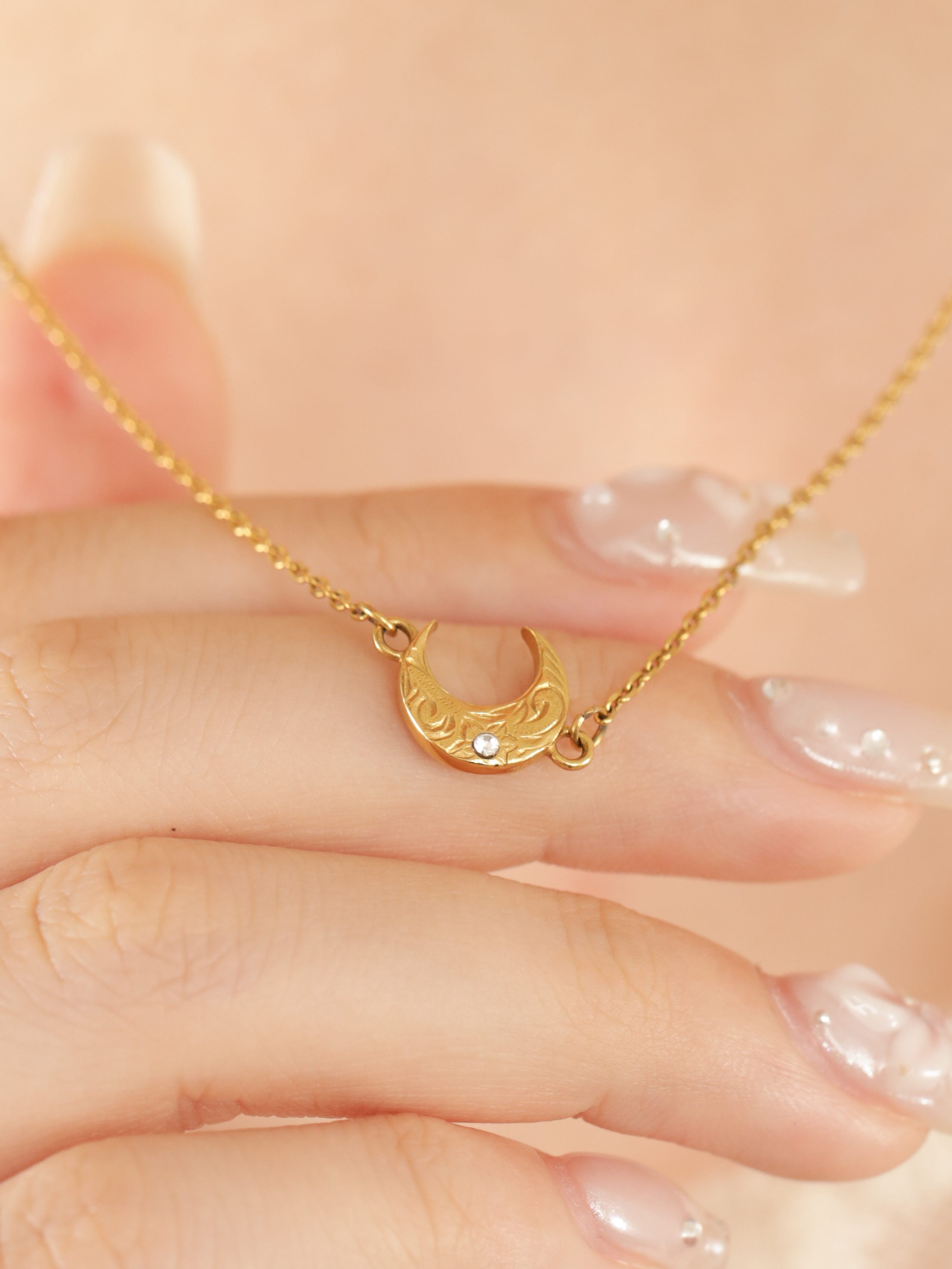 316L hawaiian zirconia moon necklace #n34