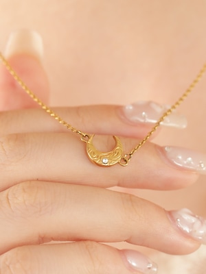 316L hawaiian zirconia moon necklace #n34