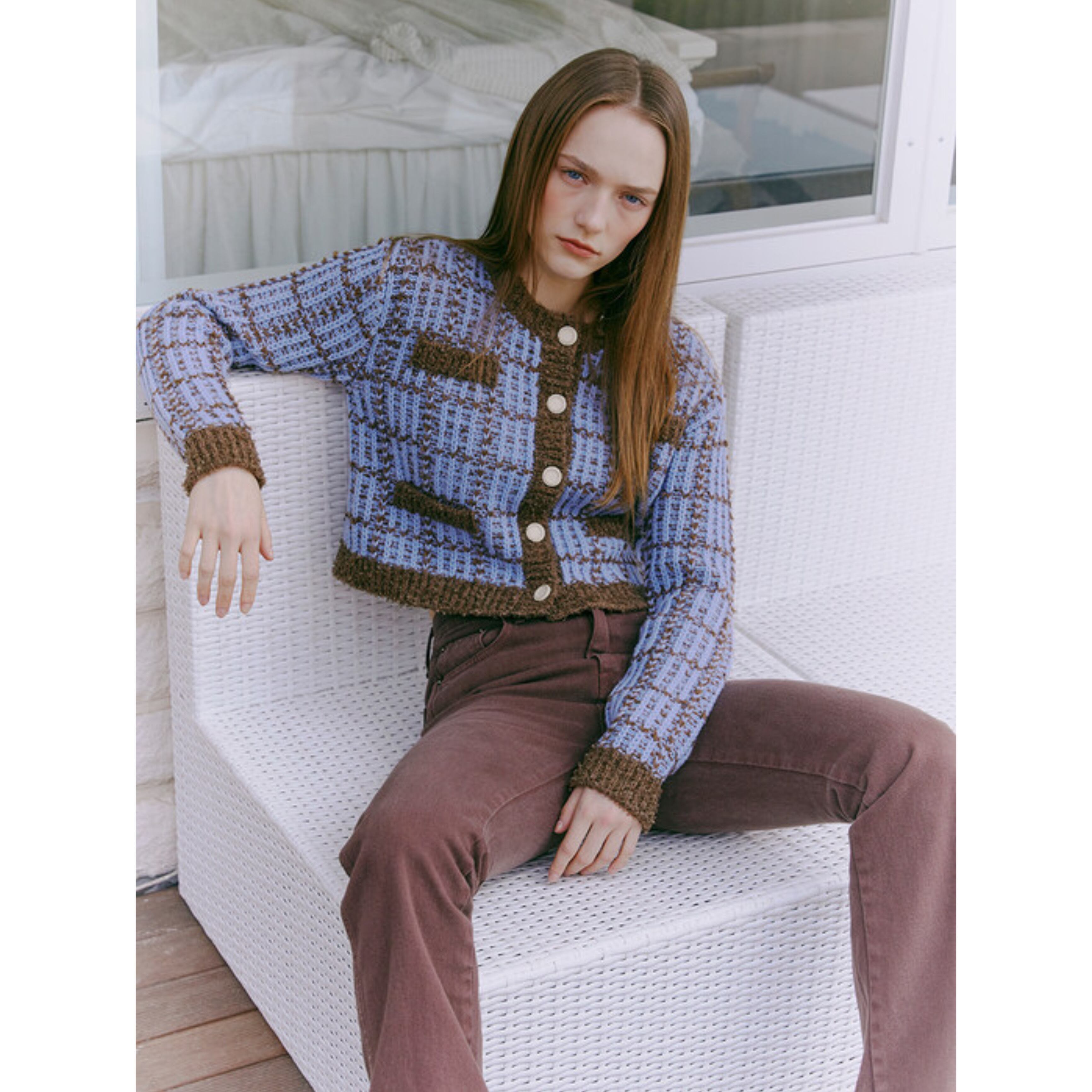 ETMON] Tweed Knit Cardigan, Light Blue 正規品 韓国 ブランド 韓国 