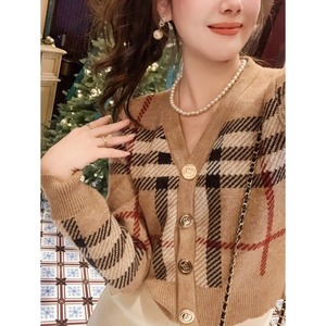 vネックチェックカーディガン 2color 00506