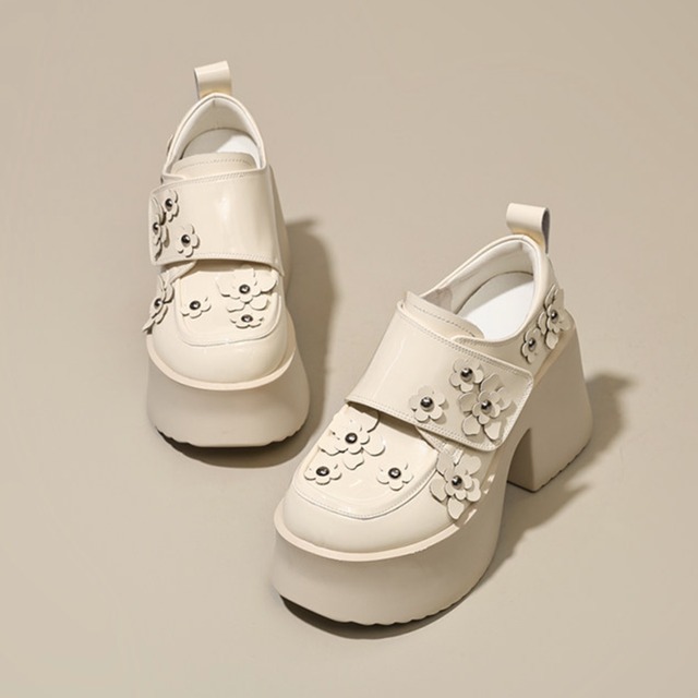 flower motif velcro thick sole platform shoes m0426