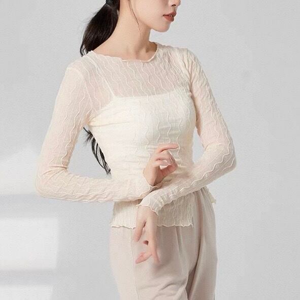 ウェーブパターン シアー 長袖 カットソー 4カラー 00089