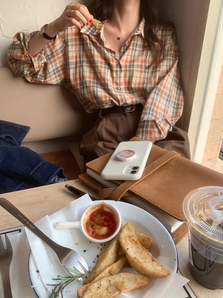 シャツ 長袖スリーブルーズカラースタンダードトップス ロング レッド レトロ ビッグFスモールZ韓国38554602342