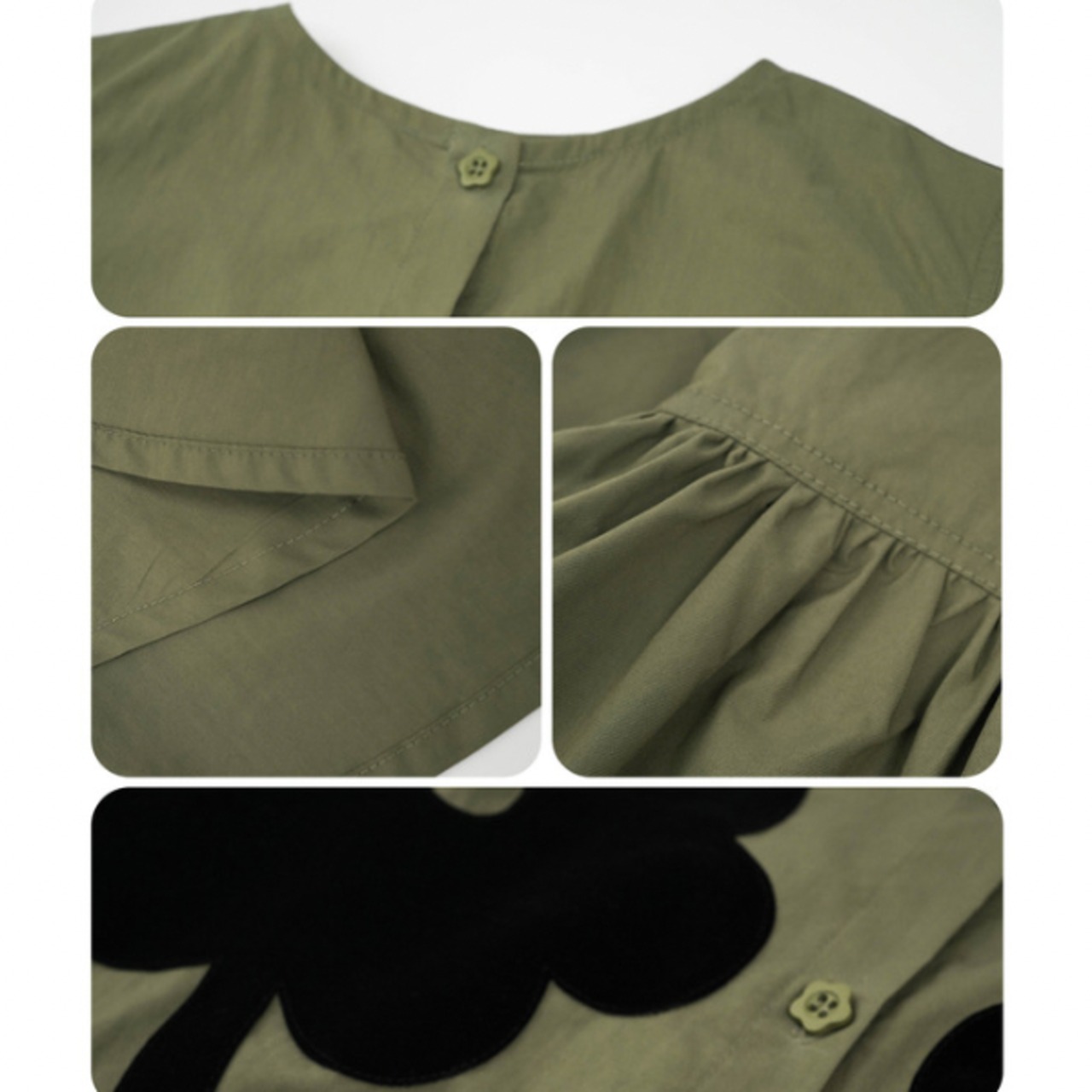 フラワーアップリケバイカラートップス i0023