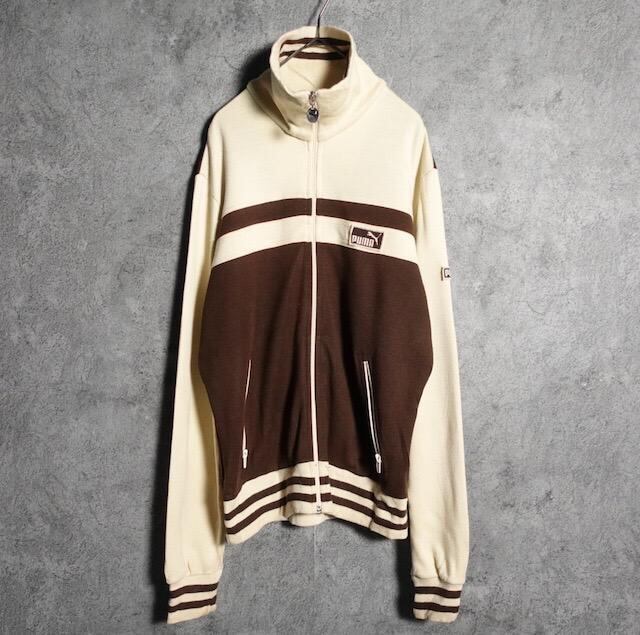 "PUMA" brown logo embroidery jersey track jacket