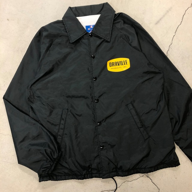1990'S CHAMPION BLACK NYLON COACH JACKET L