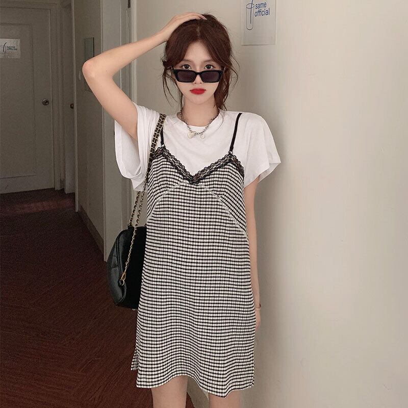 格子柄ドレス レディーススプリングウェストスタンダードスタイルスカート レトロ 春物 萌量不足65907016079