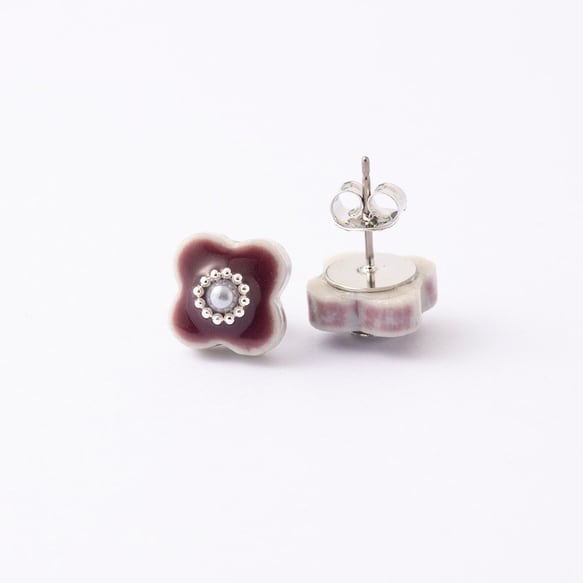 美濃焼陶器 小花 パール ピアス / イヤリング｜杜若（かきつばた