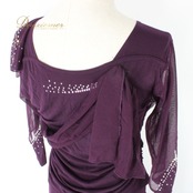 社交ダンス 衣装 スタンダード 上下セット ツーピース レッスンウェア パーティ衣装 ICHIOKU イチオク 紫 レース パープル系 ラインストーン ディープパープル 伸縮性 レディース フェス ダンス用品 発表会 衣装セット 光る プレゼント おしゃれ 女性用 高品質 お得 人気