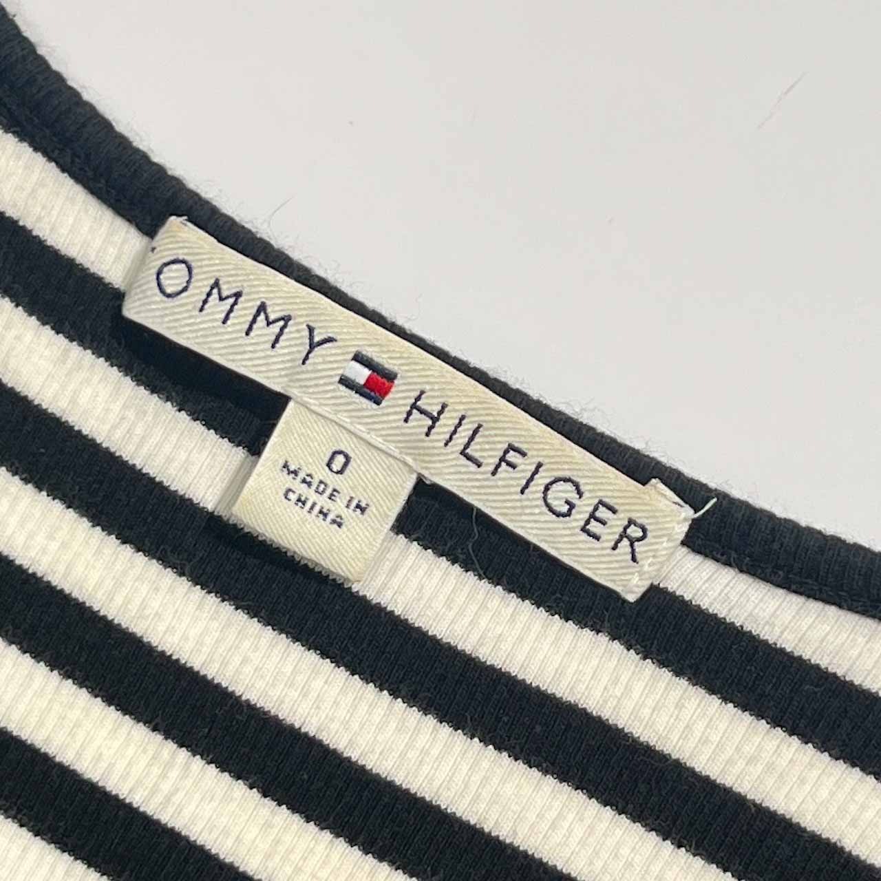TOMMY HILFIGER トミーヒルフィガー ボーダー レース Vネック カットソー o/ホワイト×ブラック レディース