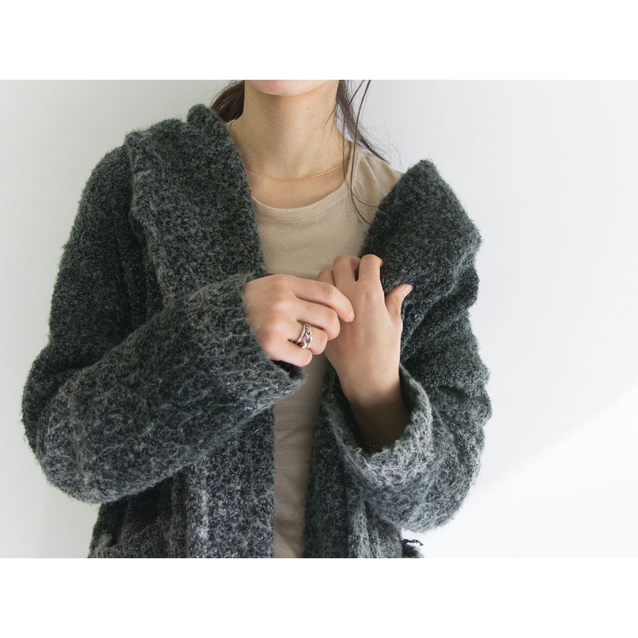 【Made in Italy】Boucle knit gown coat with stall（イタリア製 ストール付きブークレーニットガウンコート）1d