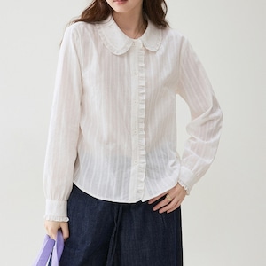 frill collar stripe blouse