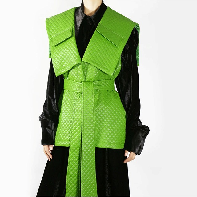 PU LEATHER QUILTING DESIGN SLEEVELESS JACKET 2colors M-3537