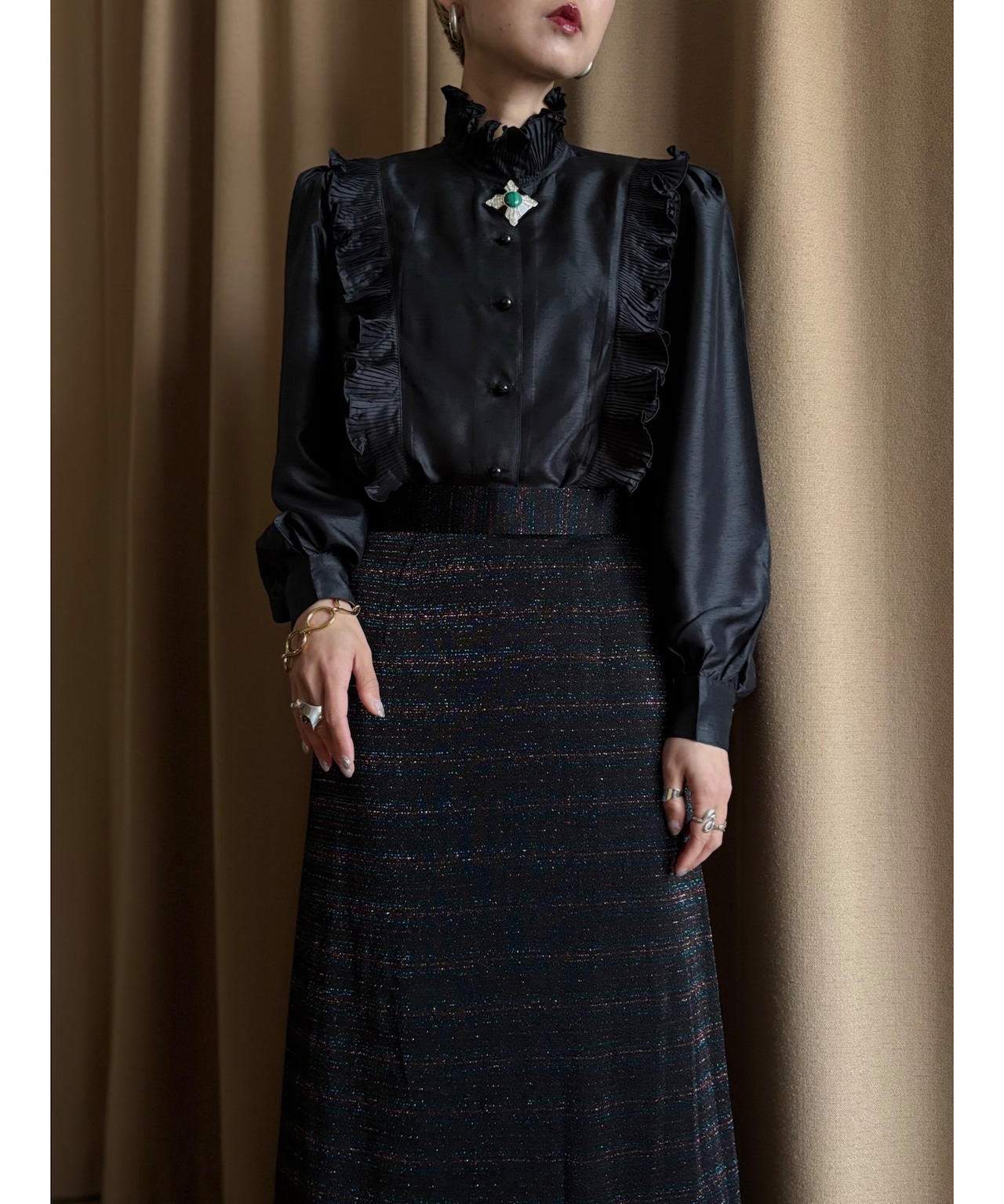 glitter design black maxi skirt-4622-4