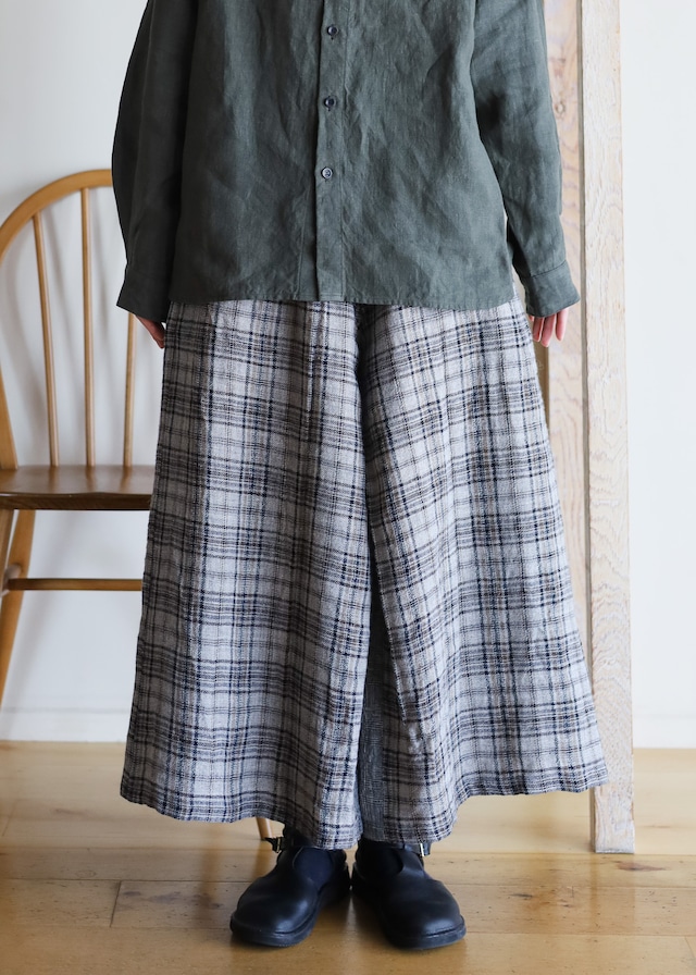 Vlas Blomme - Wool Linen Check 異素材ハカマパンツ - Light Grey