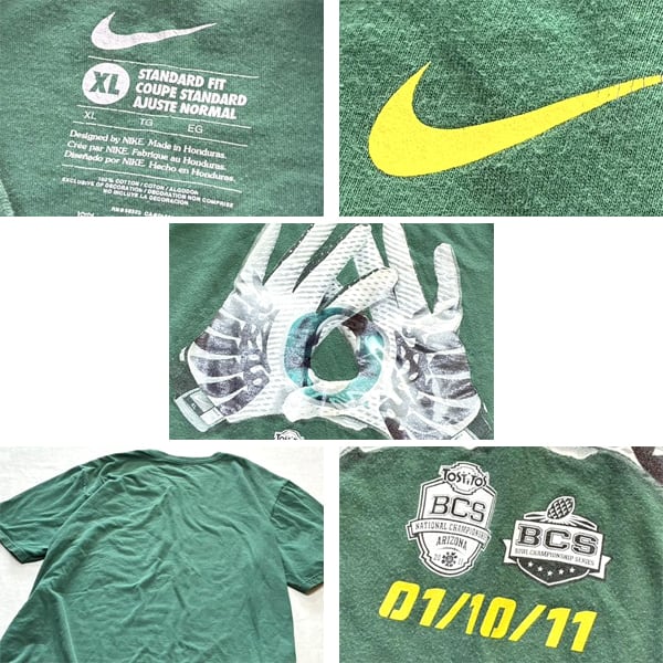 1点物◇ナイキNIKE深緑プリントTシャツ古着メンズXLレディースOK
