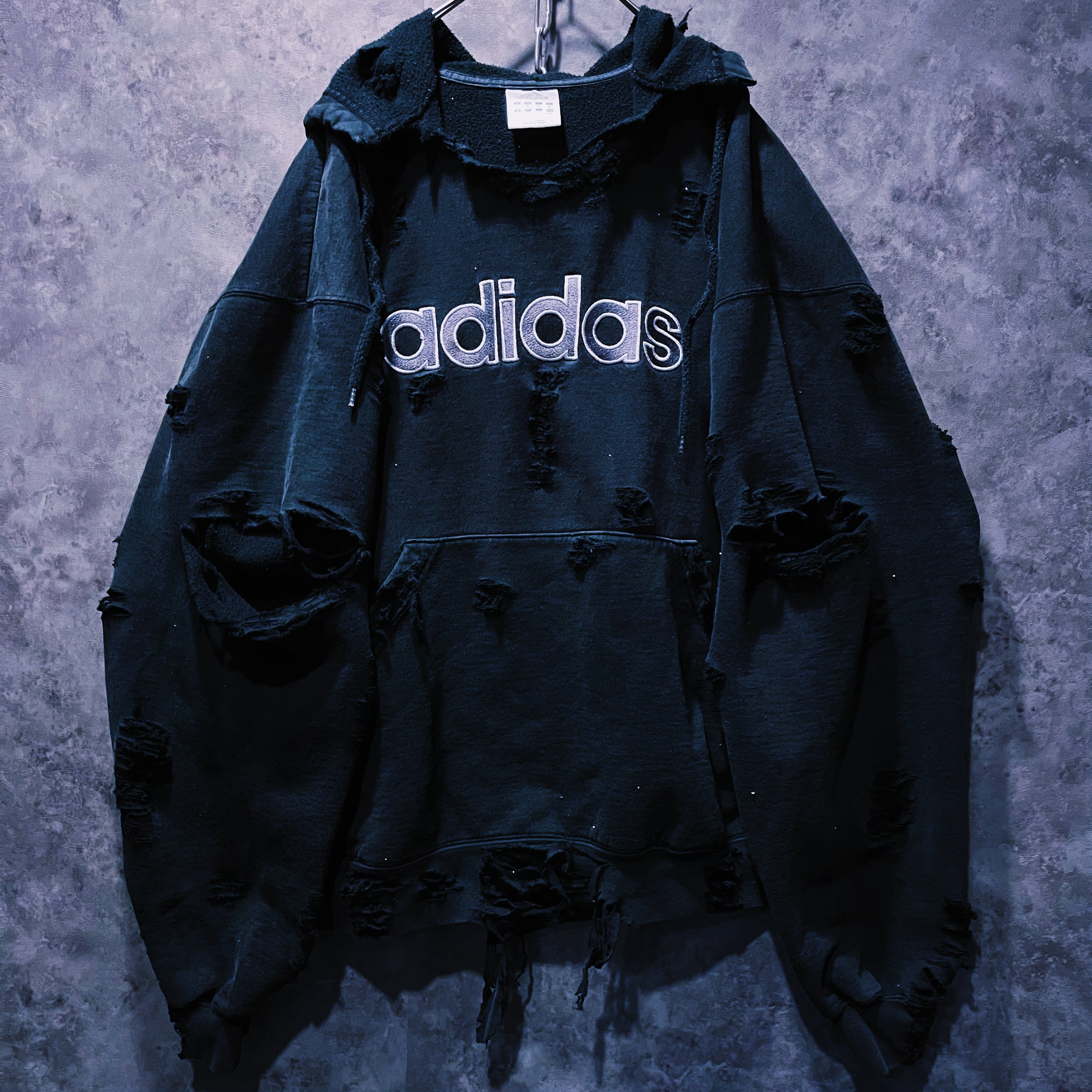 doppio】vintage “adidas” logo design boro custom sweat hoodie | ayne