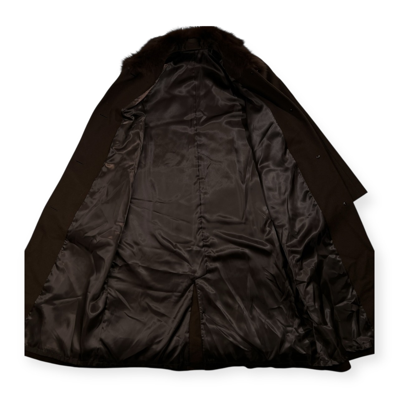 カシミヤ100% Cashmere 襟ファー付き ロング コート F フリーサイズ /レディース/ダークブラウン/カシミア