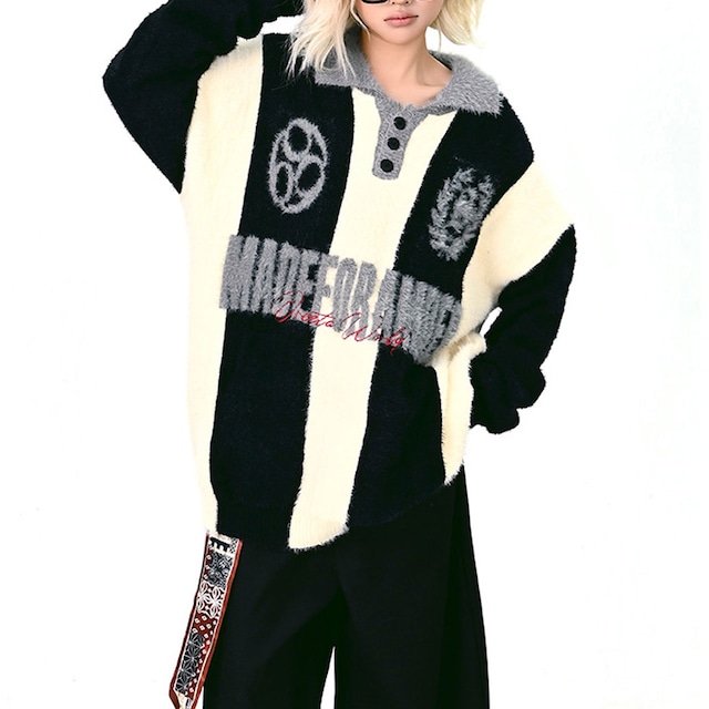 ポップカレッジテイストルーズボーダーニット 2col R01250