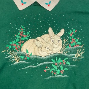 7702  レトロ襟付きスウェット ガーリー系 USA製 うさぎ クリスマス4XL