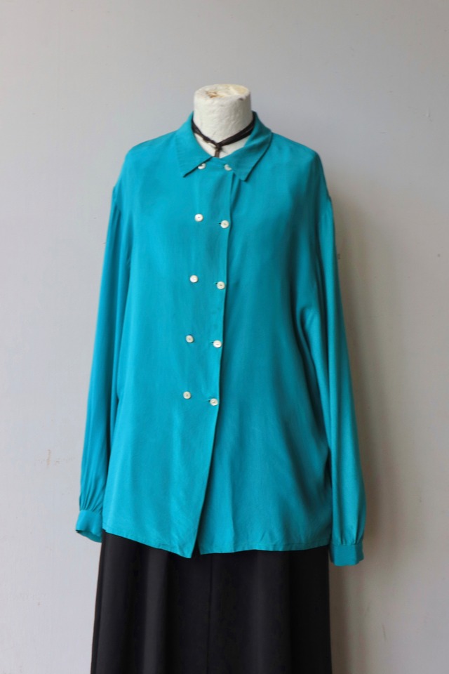 turquoise double-button silk shirt