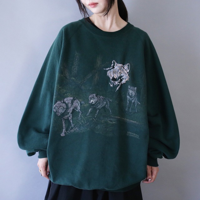 "刺繍×狼" good animal design over silhouette sweatshirt