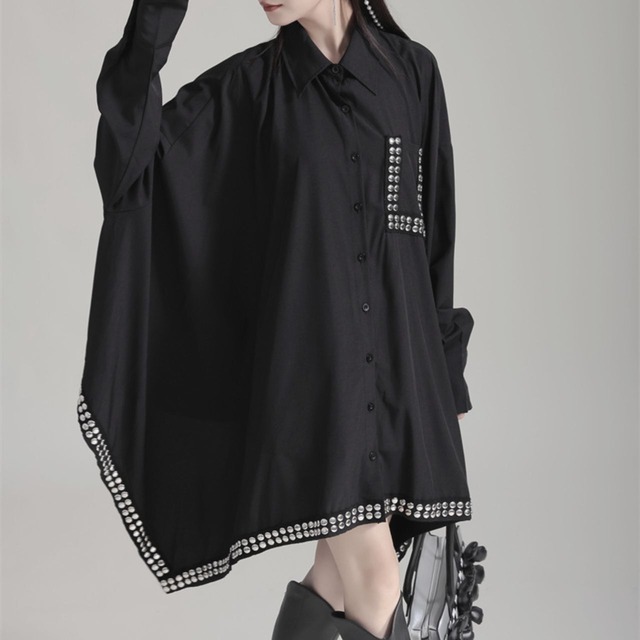 Studs decorated drop shoulder shirt dress C0921