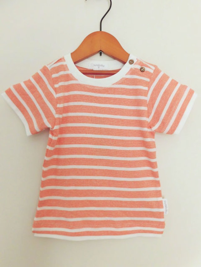オーガニックコットン　オレンジストライプ半袖レイヤードTシャツ　ベビー服　【purebaby】