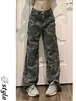 ワイドパンツ ジーンズ レディース 春秋 カモフラージュ ストレート ズボン ゆったり ワイドレッグパンツ