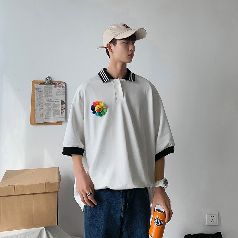 全1色 ポロシャツ Tシャツ カットソー 無地 カジュアル 襟付き 