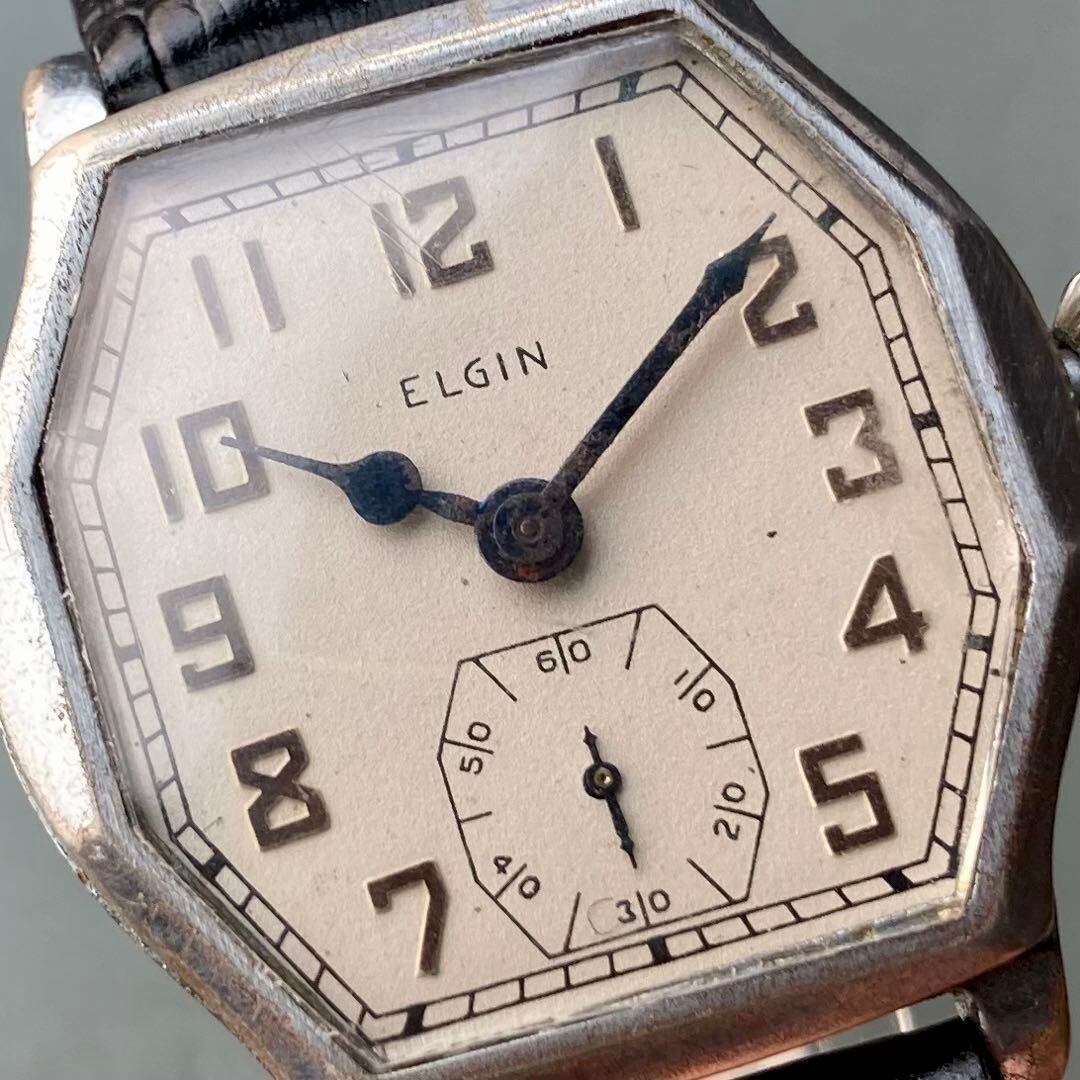 動作品】エルジン アンティーク 腕時計 1929年 手巻き メンズ デコ-