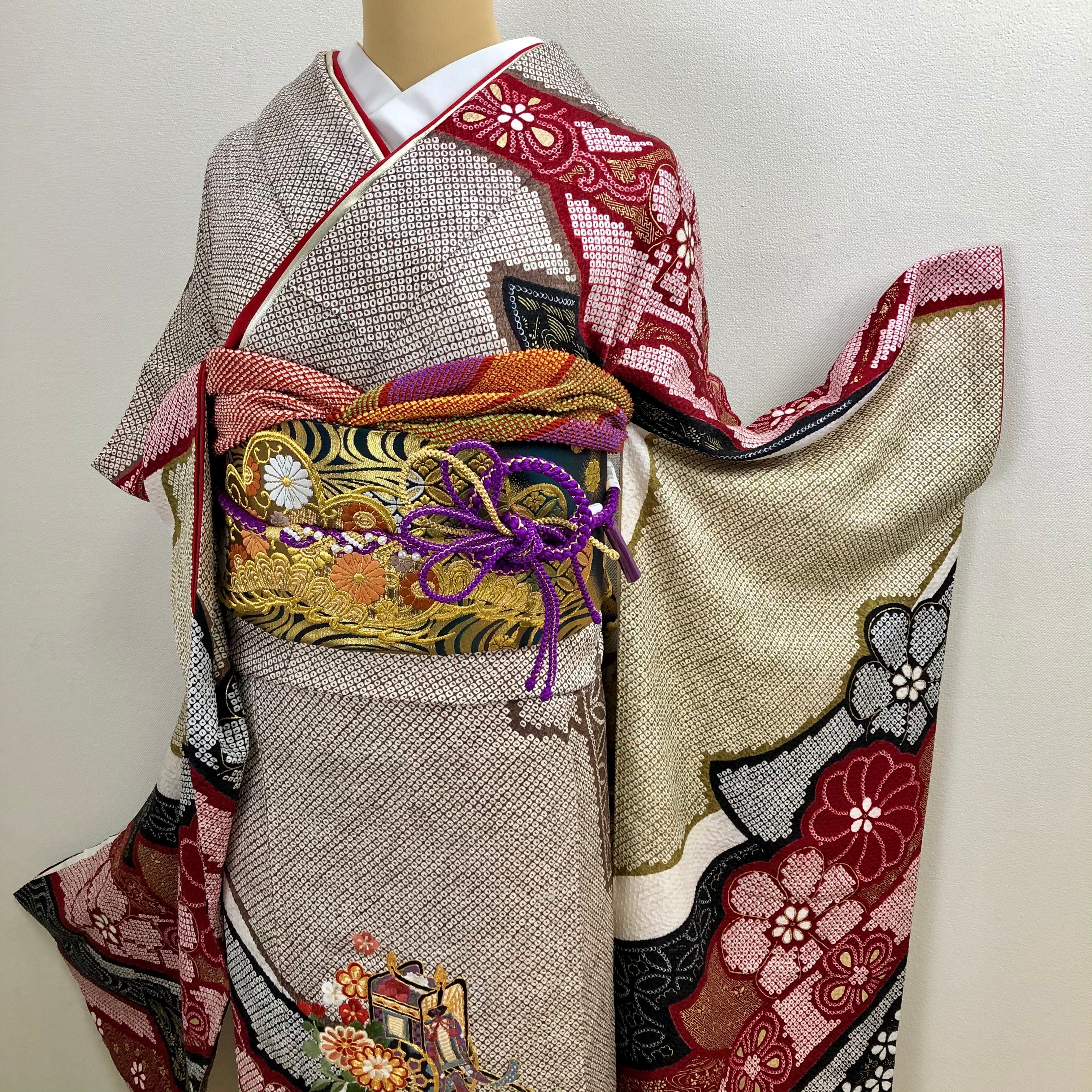 豪華【三松誂製 総絞り】古典柄 手刺繍 正絹 振袖セット s159 | 着物