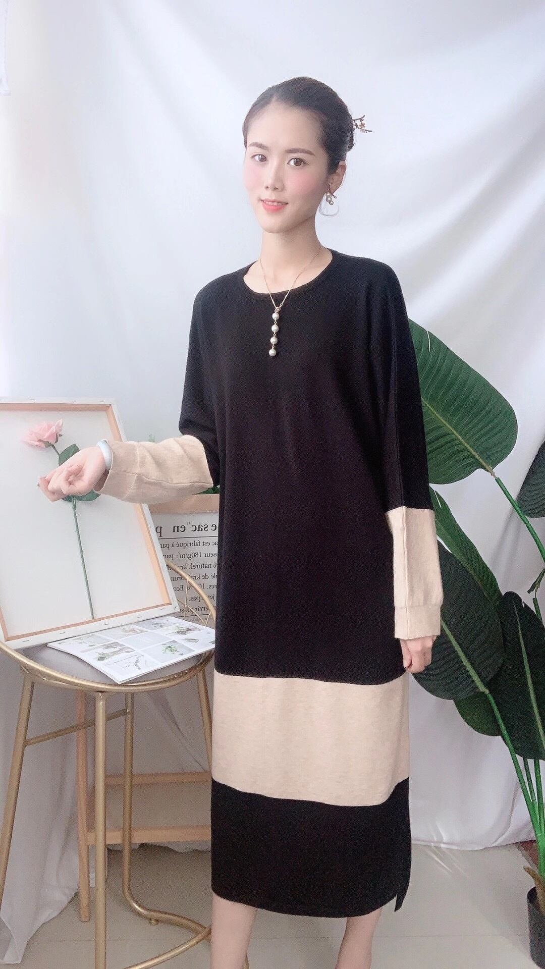 サイドスリットロングワンピース