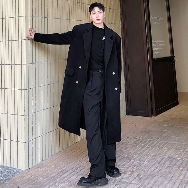 予約販売】コート ロング丈 メンズ ブラック 黒 ピンク シンプル 男前 