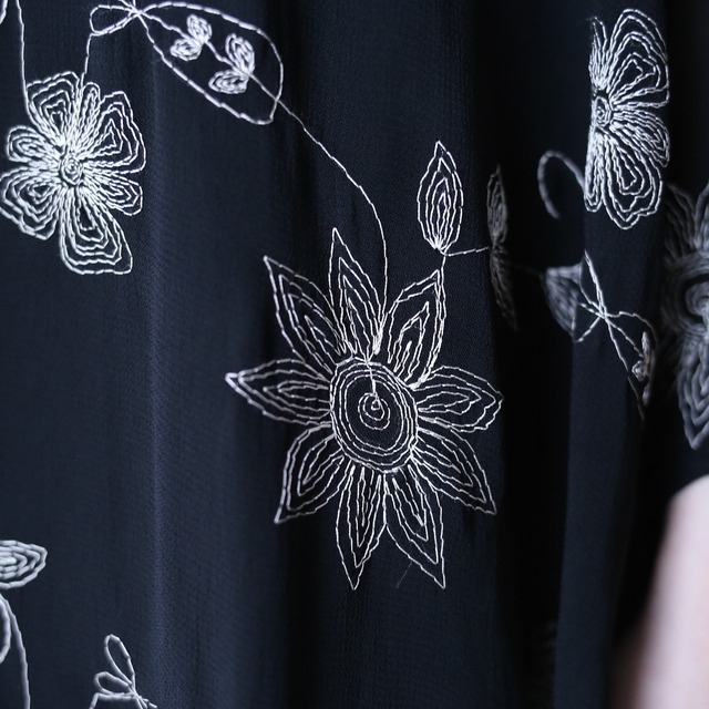 "刺繍" over wide silhouette black mode h/s see-through shirt
