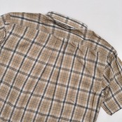 未使用タグ付き◆ROCKY RABBIT ロッキーラビット チェック柄 キャラ刺繍 半袖 ボタンダウン シャツ Mサイズ/ベージュ系/メンズ ゴルフ