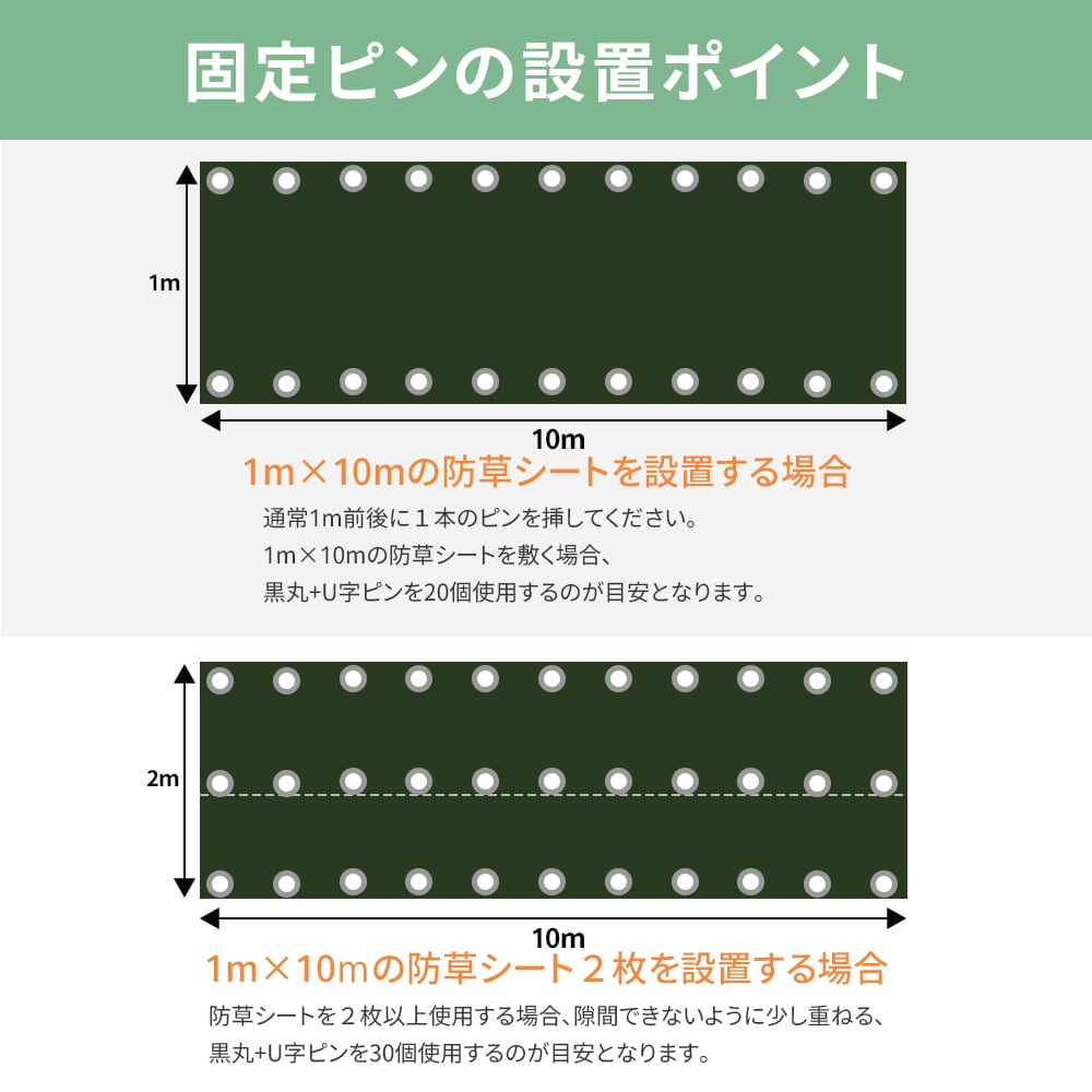 U字ピン付き】【2枚入りセット】防草シート 砂利 防草シート ピン 防草