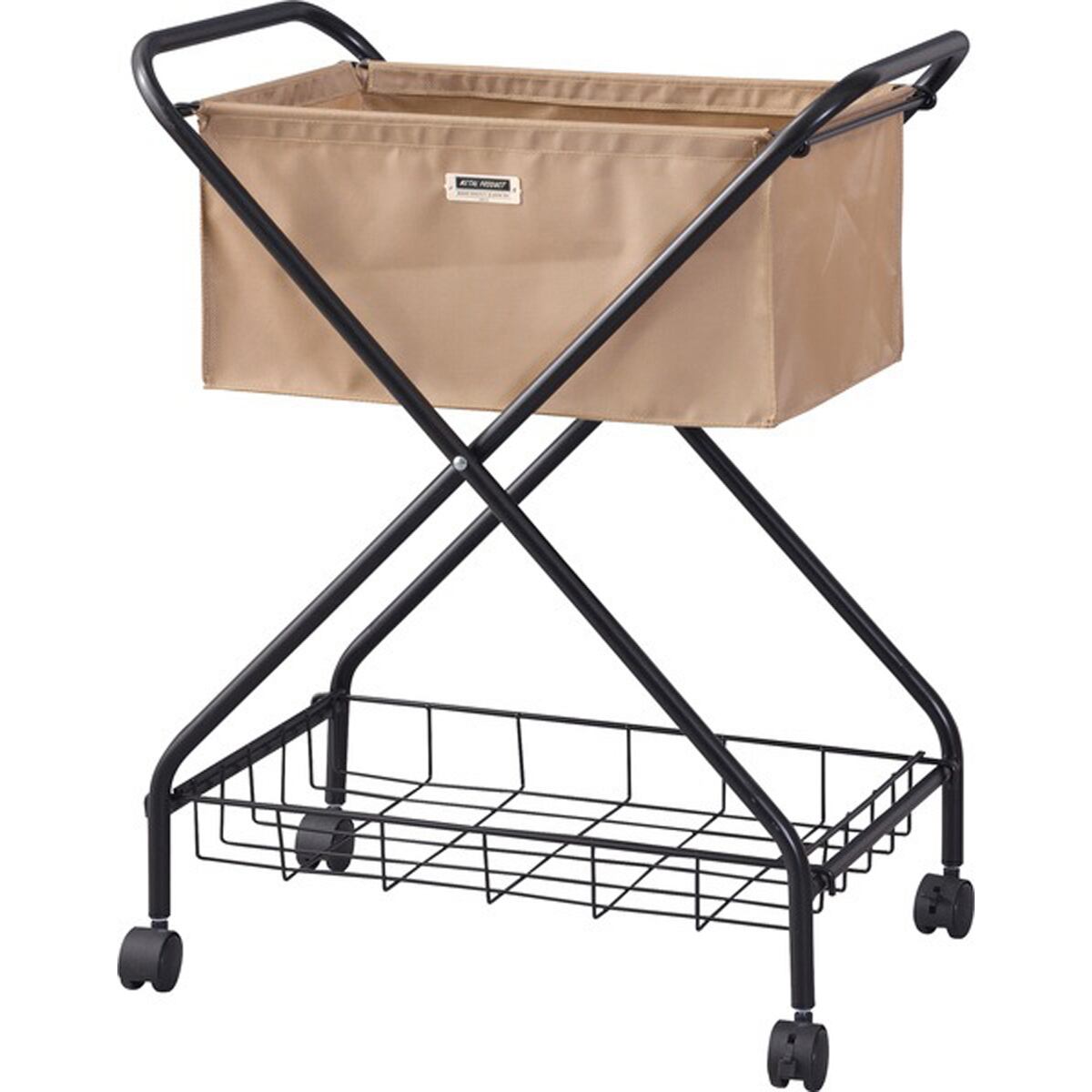 バスケットワゴン MIP-83BE MIP-83BK MIP-83GR バスケット ワゴン フォールディング 折りたたみ キャスター付き ランドリーバスケット キッチンワゴン サイドワゴン 棚付き スチール カーキ グリーン ベージュ ブラック