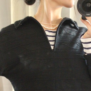 ハーフジップニット　ブラック