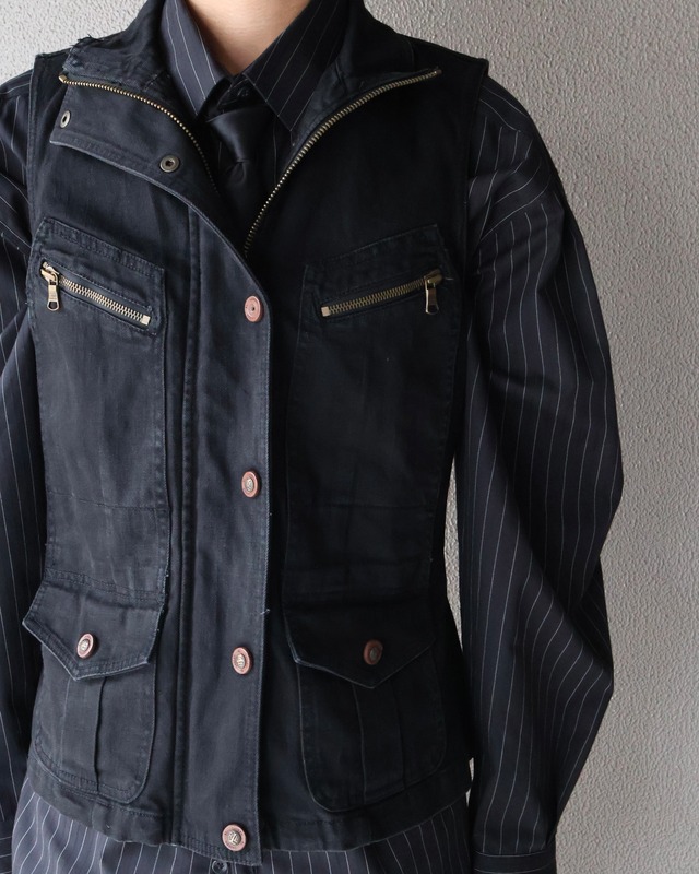 Denim double zip vest